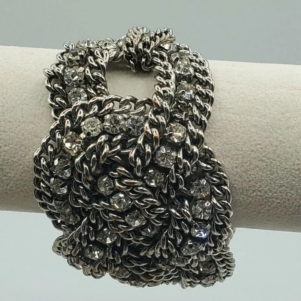 Stella & Dot Bold Silver Chain Crystal Rhinestone - Picture 5 of 10